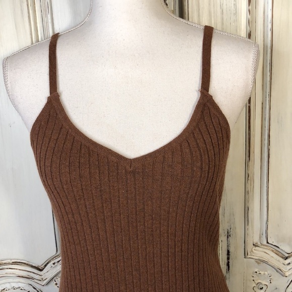 7 For All Mankind Burnt Sienna Ribbed Knit Spaghetti Strap Slip Dress Size Med. - Picture 5 of 11